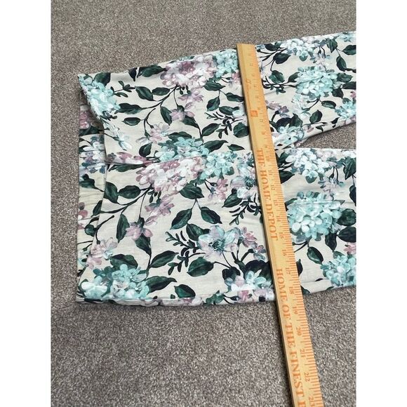 J. jill womens oatmeal floral linen stretch pants sz small side zipper elastic - Picture 10 of 12